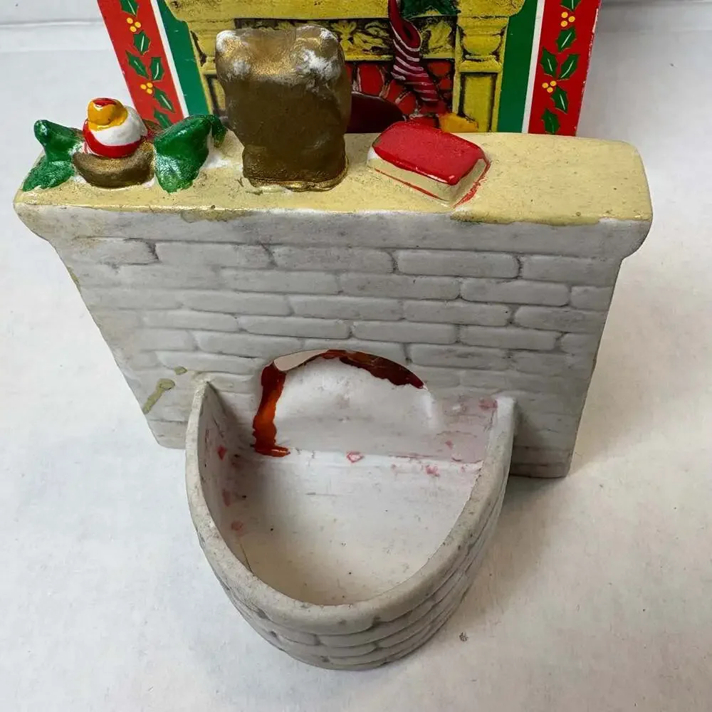 Vintage Ceramic Christmas Candle Holder sleeping Mouse by Fireplace with Box